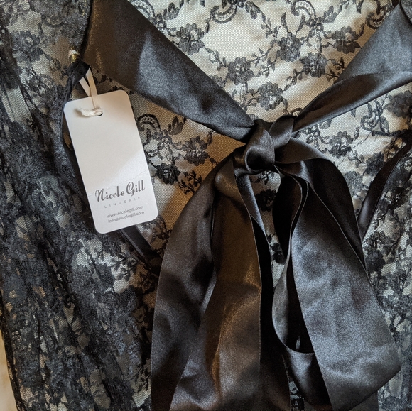 NWT Black Lace Romper Playsuit w/ Silk Bow - Picture 5 of 7